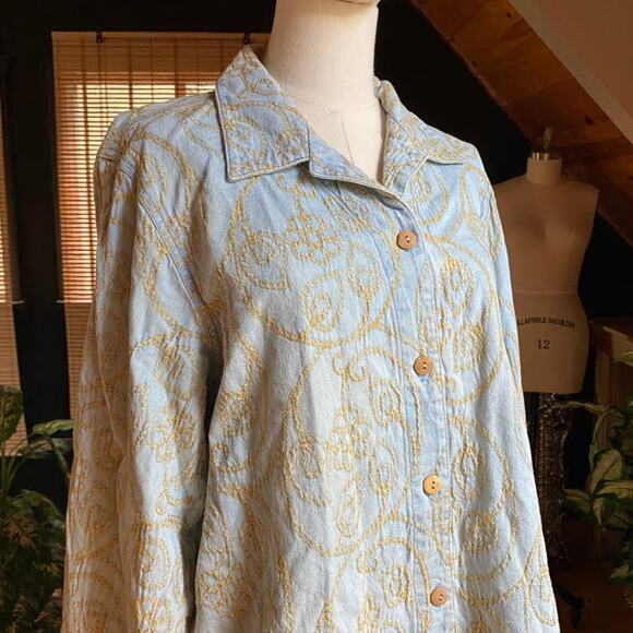 90s Denim Embroidered Shirt Jacket - Picture 5 of 5